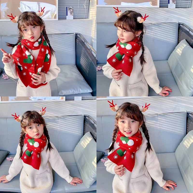 Felite Fnn Kids Christmas Reindeer Snowflake Scarf Fall Winter Warm Knit Scarf - Image 4